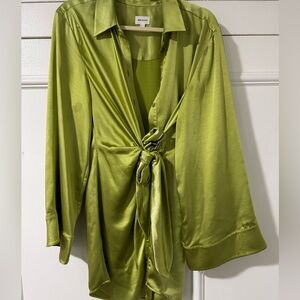 Song of Style Small Green Silk Wrap Dress